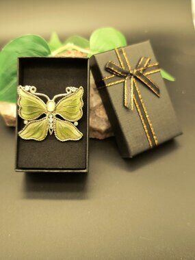 Vintage Lucite Butterfly Silver Tone Brooch "Glows"